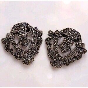 Vintage Rare Judith Jack Sterling Silver Pave Marcasite Pierced Earrings Signed